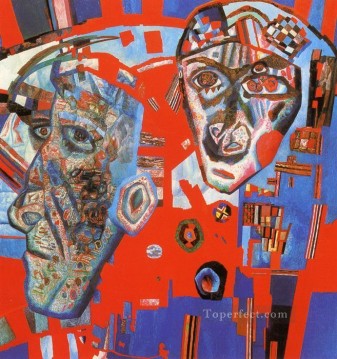 two heads 1925 Pavel Filonov Russian Oil Paintings